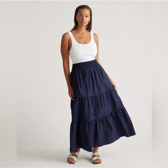 Quince Dresses & Skirts - Quince Classic Cotton Navy Poplin Maxi Skirt size medium EUC